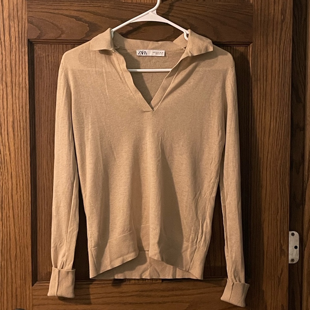 Zara V-Neck Sweater in Beige